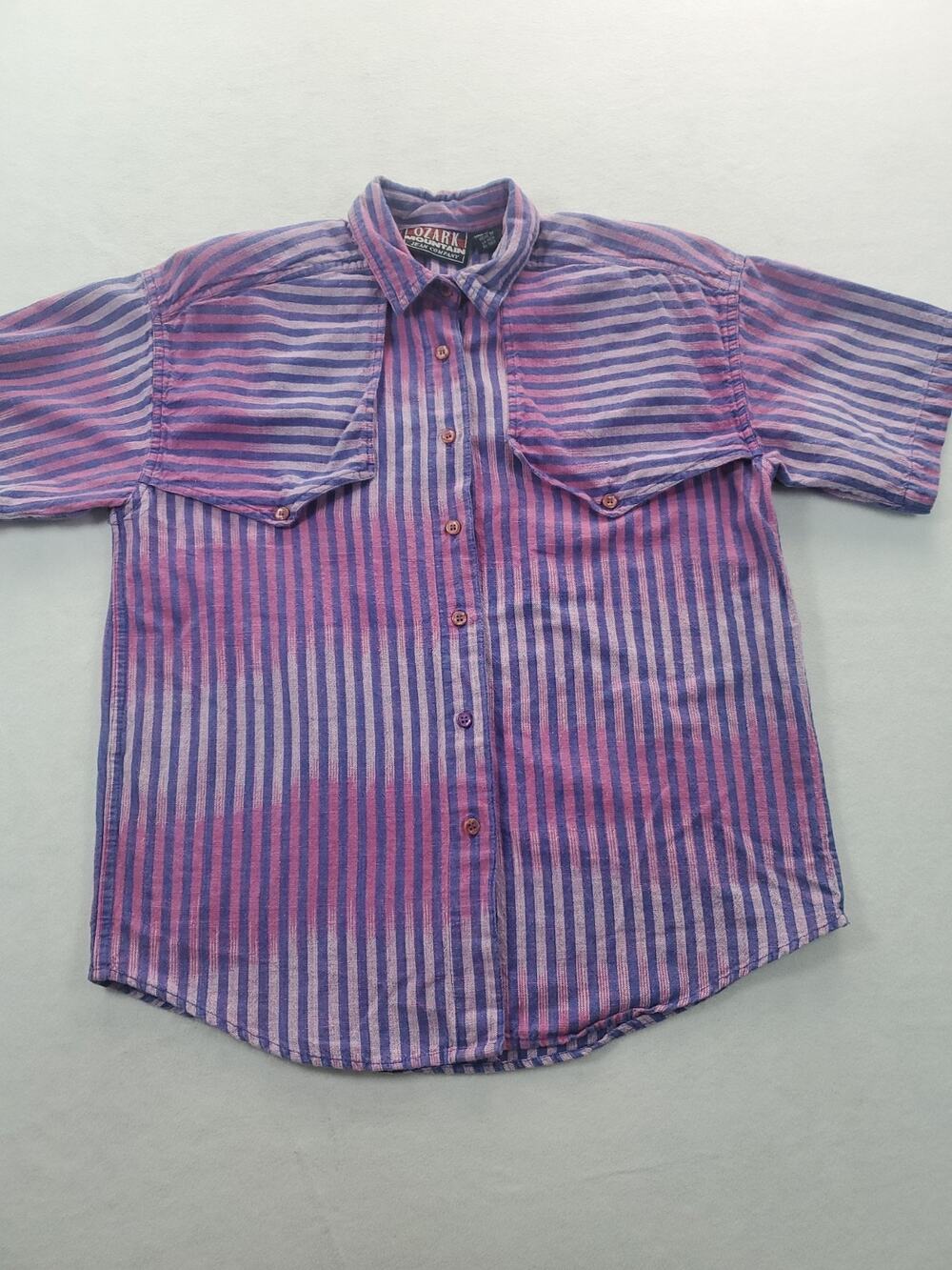 Vintage Ozark Mountain Purple/Pink Shirt Striped Mens Button Up Size Small